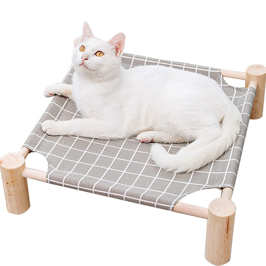 Pozico Hamaca para Cama de Gato/Perro de Madera Elevada para Interiores y Exteriores, Camas Elevadas para Mascotas, Muebles de Cama para Cachorros, Cama Portátil de Malla Transpirable para Animales Pequeños - Cuadrícula Gris