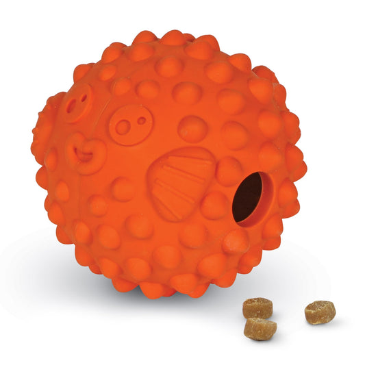 Brightkins Tough & Tumble Pez Globo Pequeño - Juguete Interactivo de Rompecabezas para Perros para Todas las Razas, Juguetes de Goma para Juegos Agresivos, Regalos para Perros